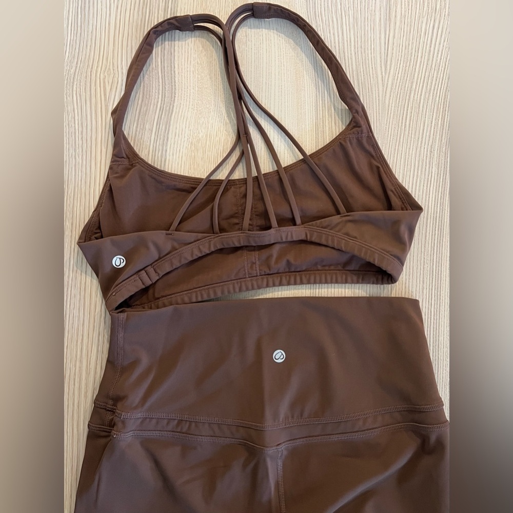 CRZ YOGA Coffee Brown Strappy Sports Bra and Leggings Set